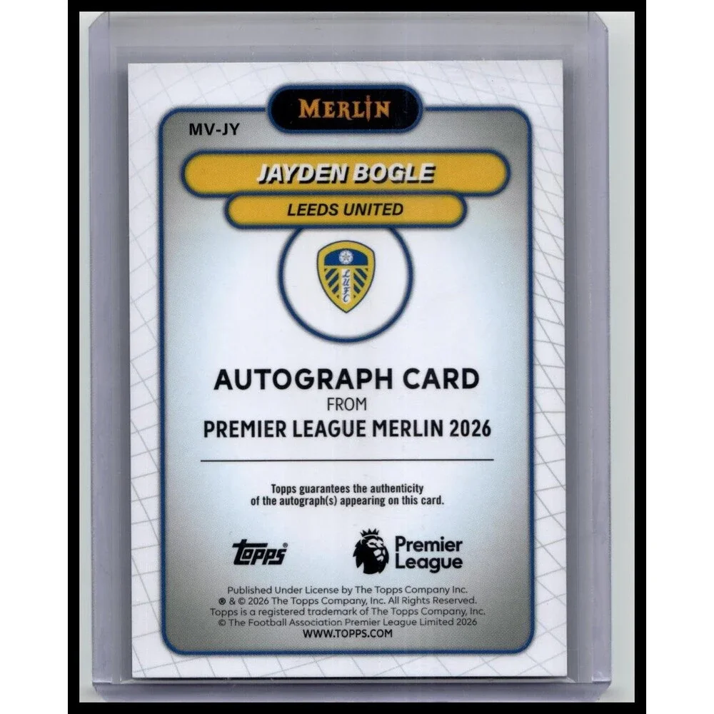 2025-26 Merlin Premier League Jayden Bogle #MV-JY Leeds United Blue /150